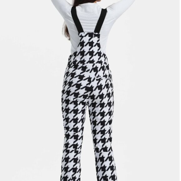 GSOU Snow Women's Houndstooth Slim-Fit Stretch Fleece-Lined Ski Bibs - Picture 2 of 3